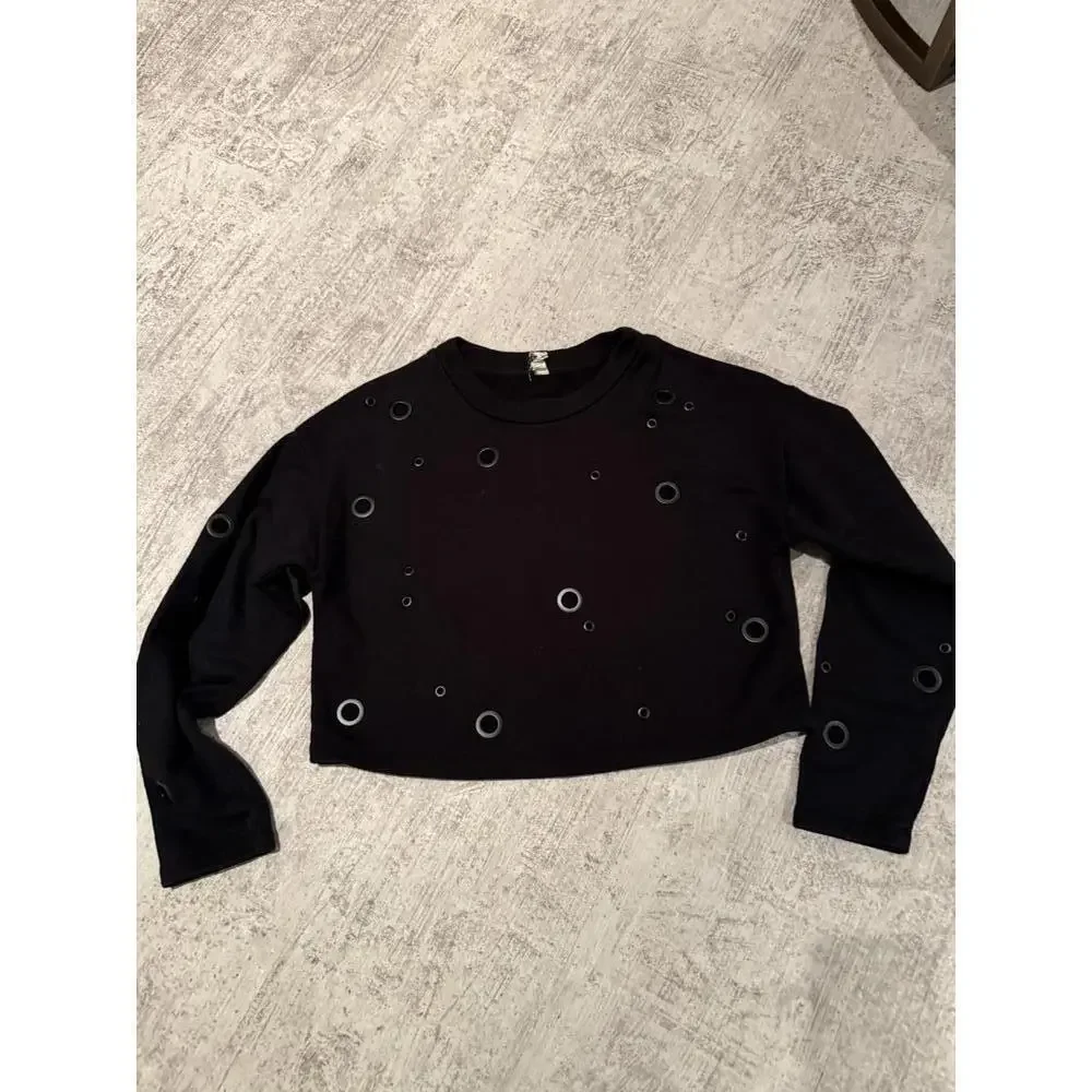 Alo Yoga Black Cadence Cropped Sweatshirt with Grommets sz XS